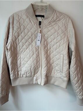 NWT White House Black Market Quilted Bomber Jacket XL. $195 Originally Gold Acce